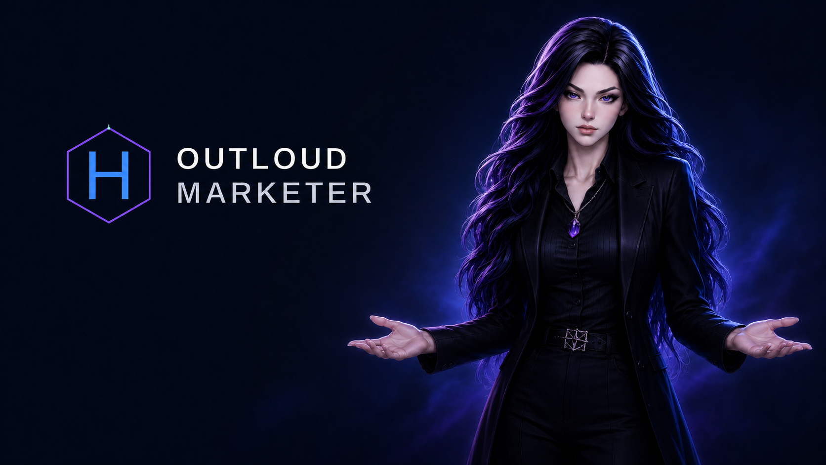 Outloud Marketer header featuring Hex, the Black Cat Media founder identity, beside the official Outloud Marketer logo.