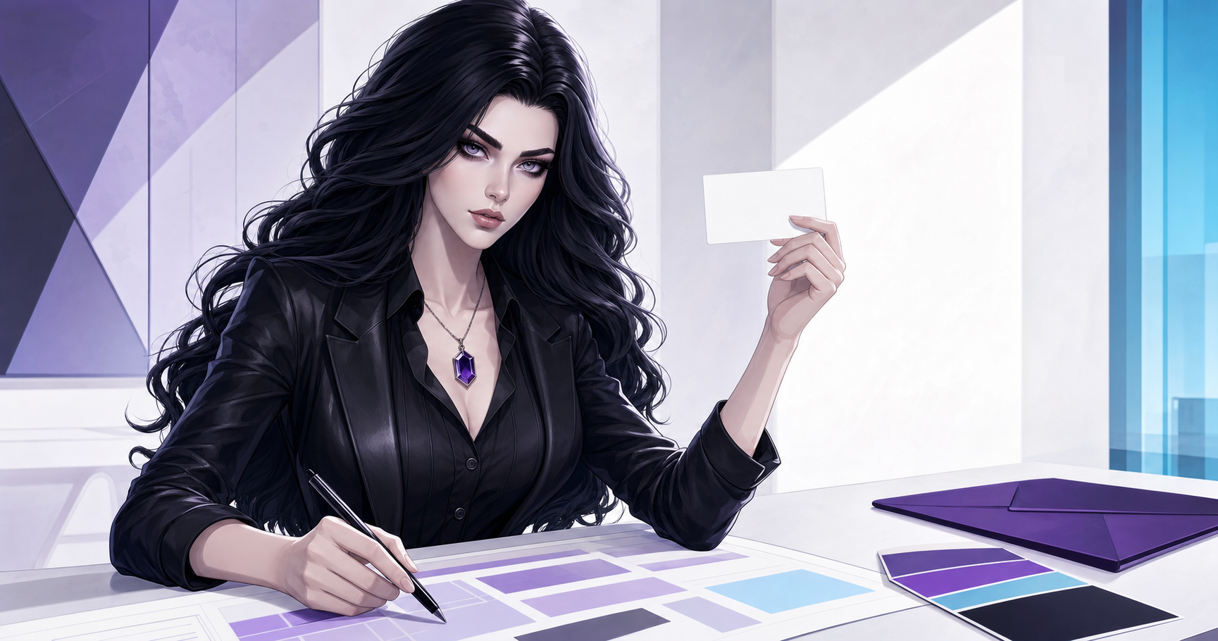An illustrated version of Kate and the entire editorial office demonstrates an intentionally simplified visual treatment.