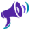OutloudMarketer megaphone logo in violet, cyan, and white.